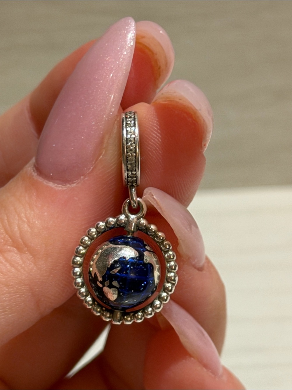 Pandora Silver Blue Globe Charm Pendant - Women's Jewelry